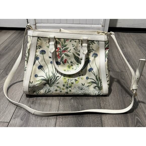 Tory Burch watercolor botanical print Robinson canvas triangle tote handbag - Picture 3 of 9